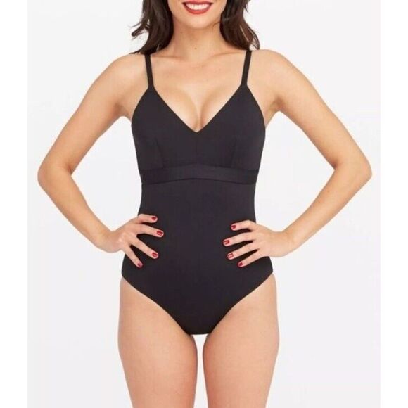 SPANX Womens Sz 3X Classic V-Neckline One Piece Swimsuit Black Slimming - Picture 9 of 16
